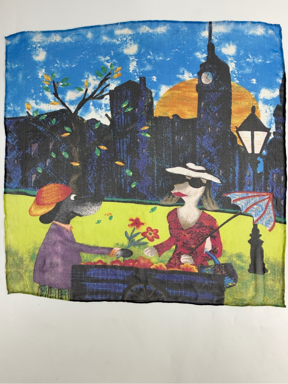 Chicos London Big Ben Art Print Sheer Square Scarf Whimsical Travel Blue 20x20